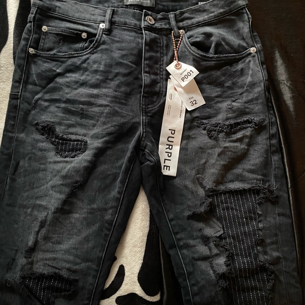 Purple Men's Black Ripped Skinny Jeans